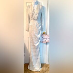 “Love & Lemonade” Shining white & silver maxi dress/long gown Long sleeves